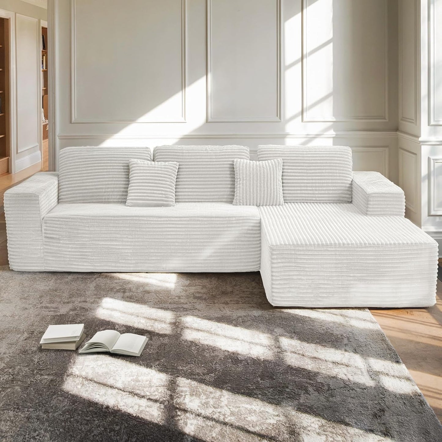 Black & White Corduroy Sectional Couch 110 Inch