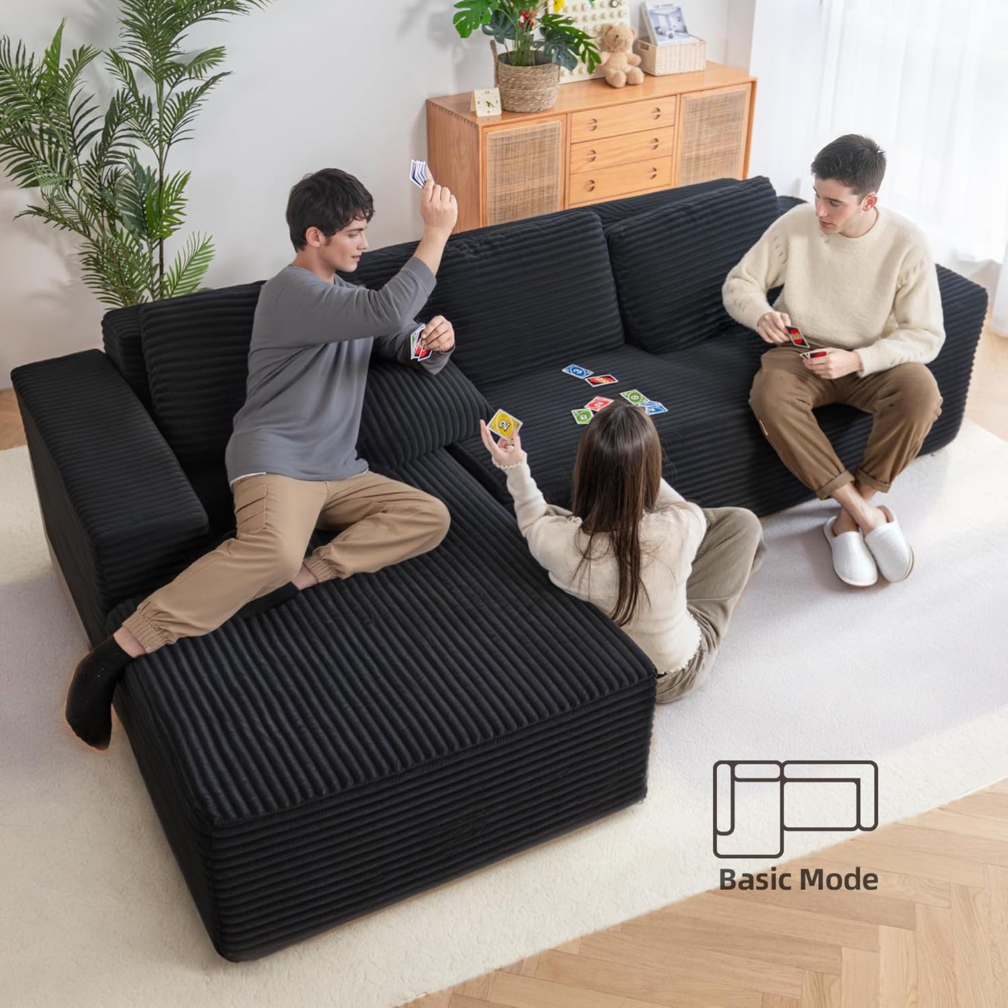 Black & White Corduroy Sectional Couch 110 Inch