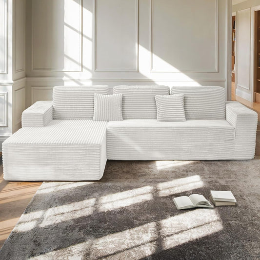 Black & White Corduroy Sectional Couch 110 Inch